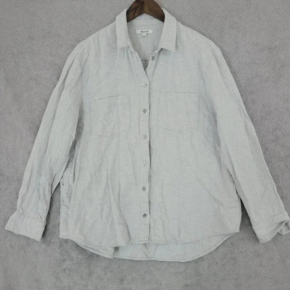 Madewell Womens Gray Flannel Button-Up Shirt Size L  21PT